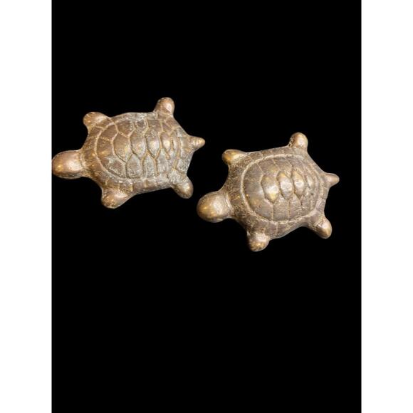 Set of 2 Brass Turtle Drawer Pull Knobs 62mm 2.4" - Picture 1 of 5